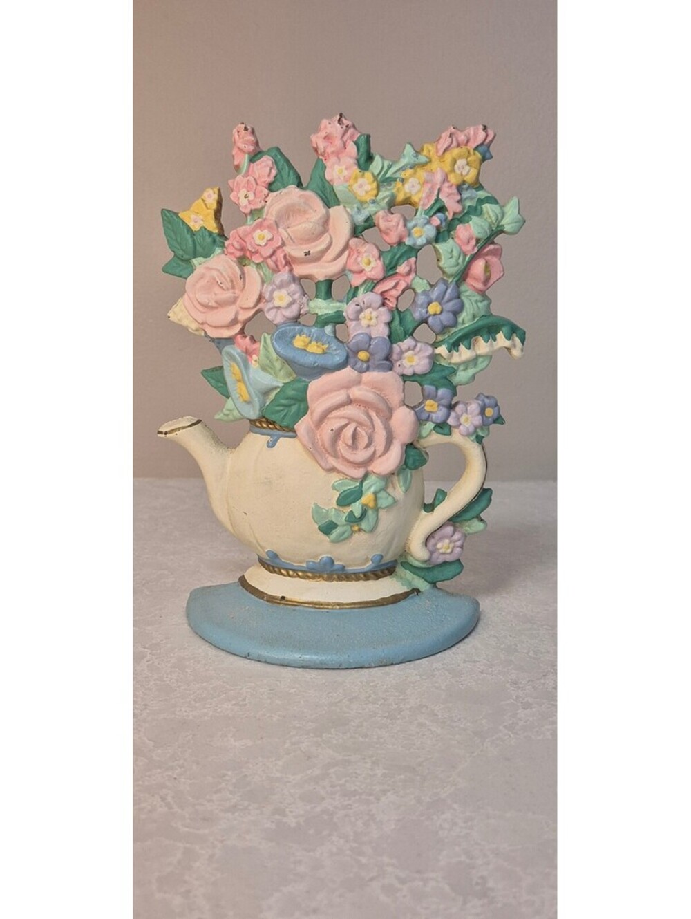 Vintage Midwest of Cannon Falls Cast Iron Teapot Floral Doorstop